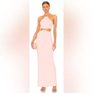Alice + Olivia English Rose Pink Marguerite Cutout Jersey Halter Maxi Dress NWT
